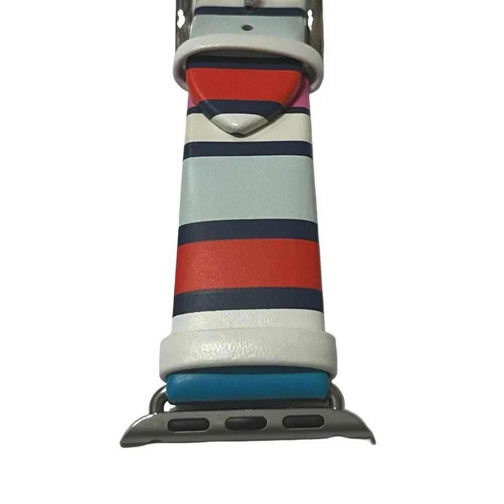NEW Kate Spade Apple Watch Band 38/40mm Multi Color Stripe Leather Silver Buckle